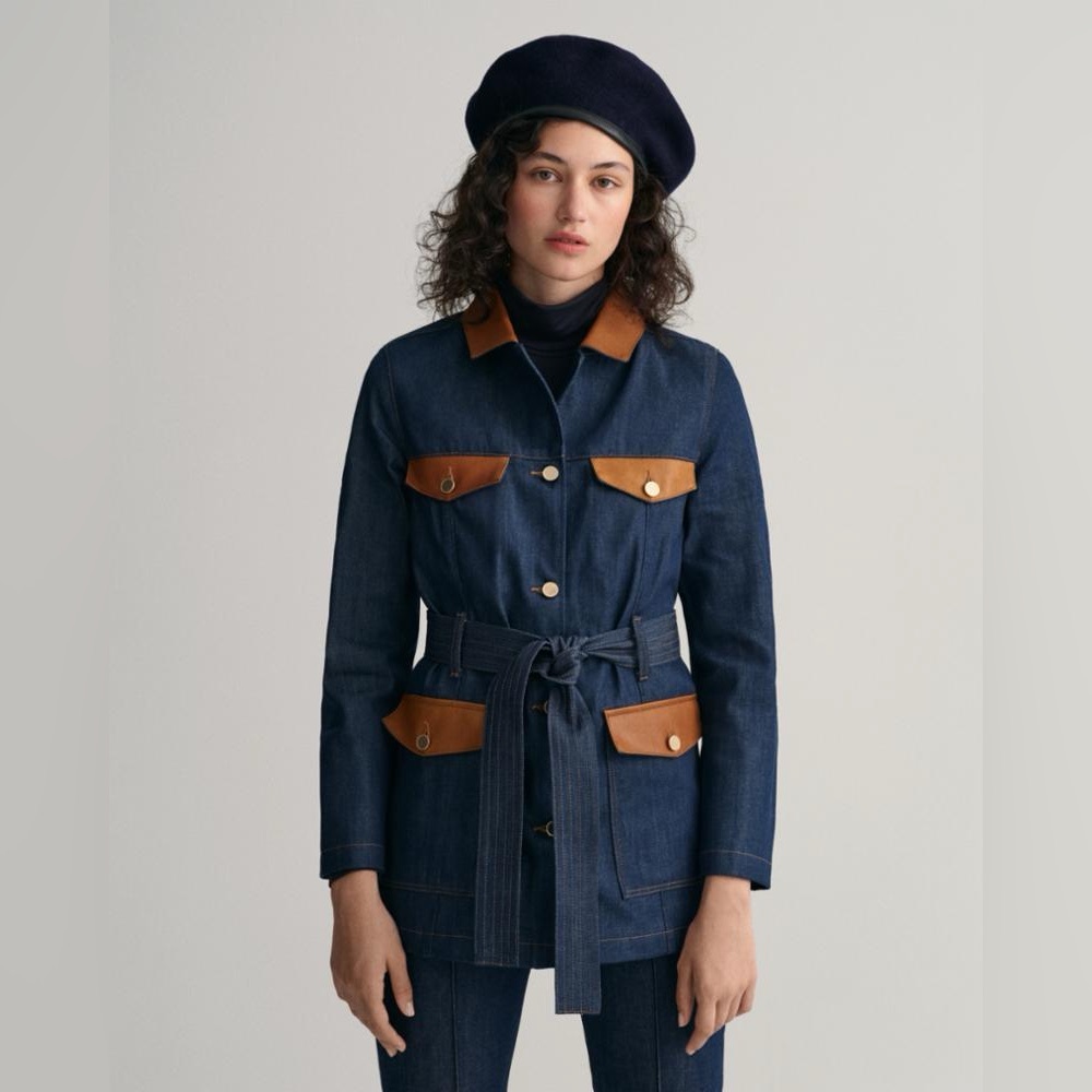 💙🔥💙 Gant Apparel Womens Denim Leather Detail Jacket Size L